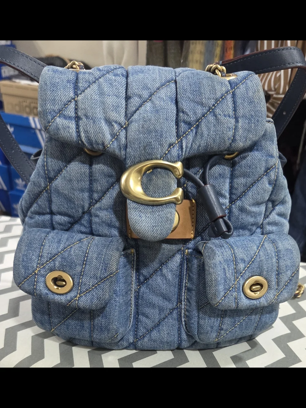Coach  Tabby Quilted Denim Drawstring Backpack - Blue